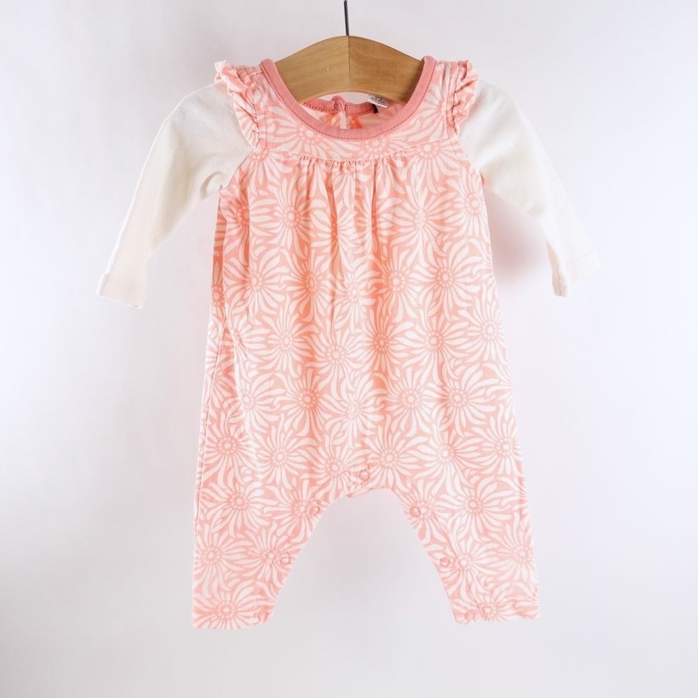 Tea Collection Romper Kids‎ 0-3 Months Pink Floral Sunburst Ruffle Long Sleeve